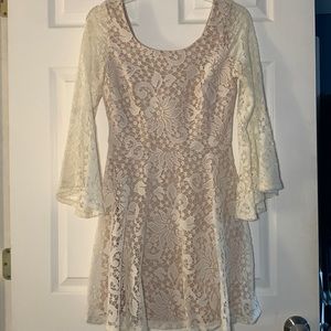 ONLY WORN ONCE: WHITE LACE DRESS WITH BEIGE LAYER UNDERNEATH
